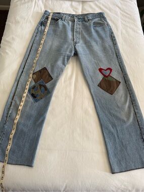 Custom Women's Boyfriend Jeans with Patch and Heart Detail